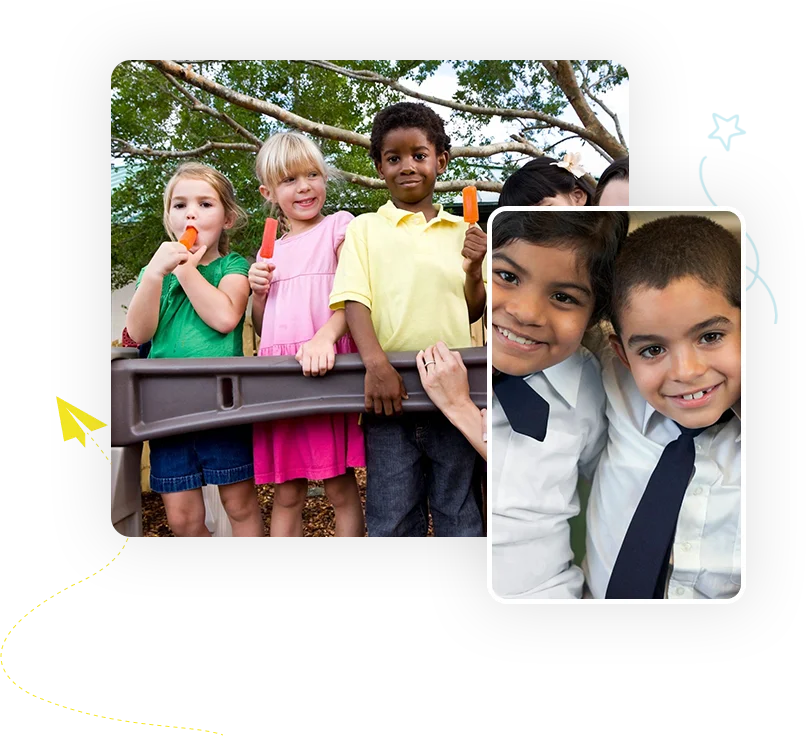 A group of children with one holding an object.